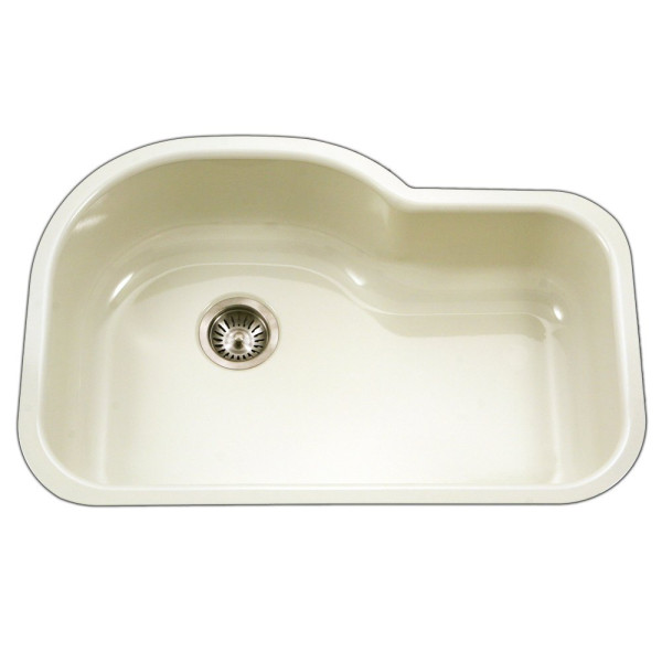Houzer PCH-3700 Porcela Porcelain Undermount Offset Single Bowl Kitchen Sink
