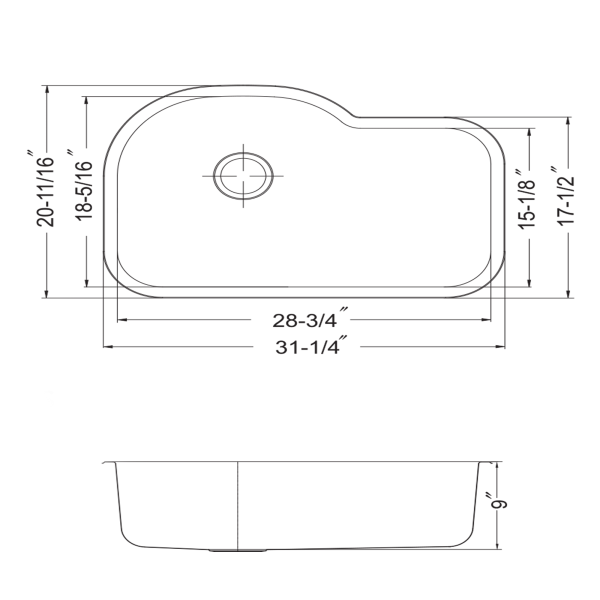 Houzer PCH-3700 Porcela Porcelain Undermount Offset Single Bowl Kitchen Sink