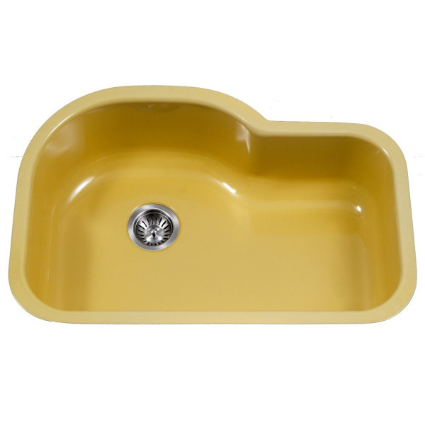 Houzer PCH-3700 Porcela Porcelain Undermount Offset Single Bowl Kitchen Sink