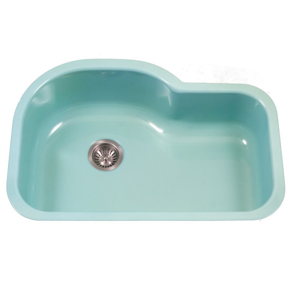 Houzer PCH-3700 Porcela Porcelain Undermount Offset Single Bowl Kitchen Sink