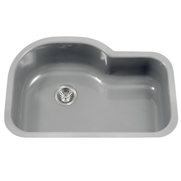 Houzer PCH-3700 Porcela Porcelain Undermount Offset Single Bowl Kitchen Sink