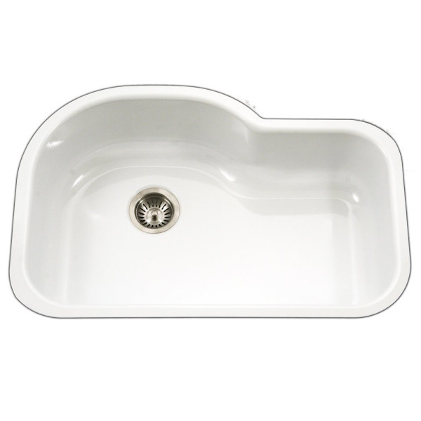 Houzer PCH-3700 Porcela Porcelain Undermount Offset Single Bowl Kitchen Sink