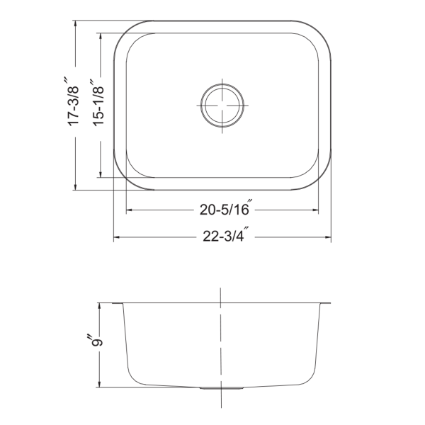 Houzer PCS-2500 Porcela Undermount Rectangular Single Bowl Kitchen Sink