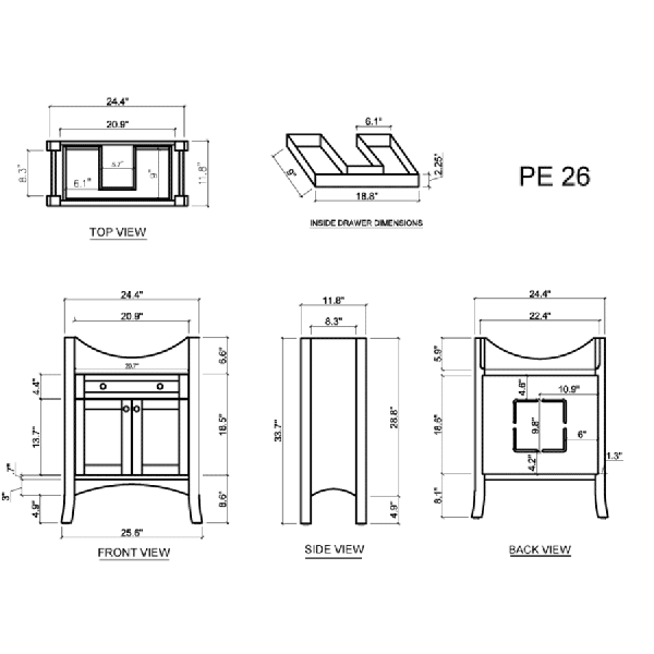 Empire PE26 Petite Empress 26" Narrow Depth Bathroom Vanity