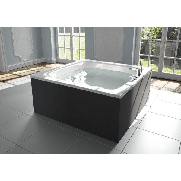 Aquatica Pool-Wht Freestanding Black Wood Panel Frame Bathtub in White