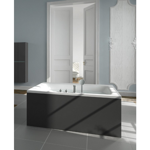 Aquatica Pool-Wht Freestanding Black Wood Panel Frame Bathtub in White