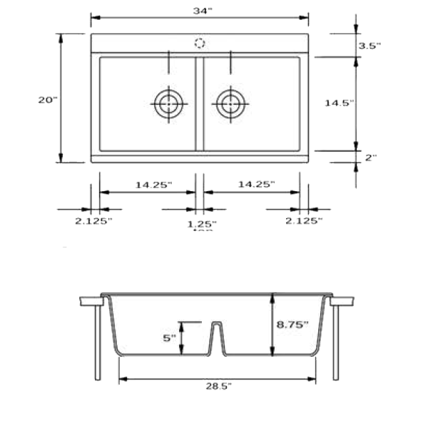 Nantucket Sinks PR3420PS Large Double Bowl Prep Station Granite Composite