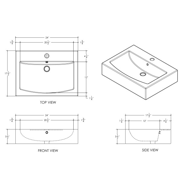 Cantrio Koncepts PS-006 Rectangular Above counter Ceramic with W/ Overflow