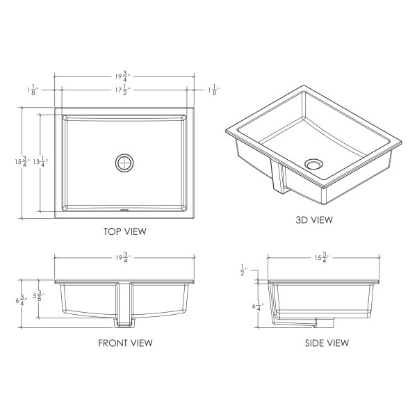 Cantrio Koncepts PS-101 Rectangular Vitreous China Undermount Bathroom Sink