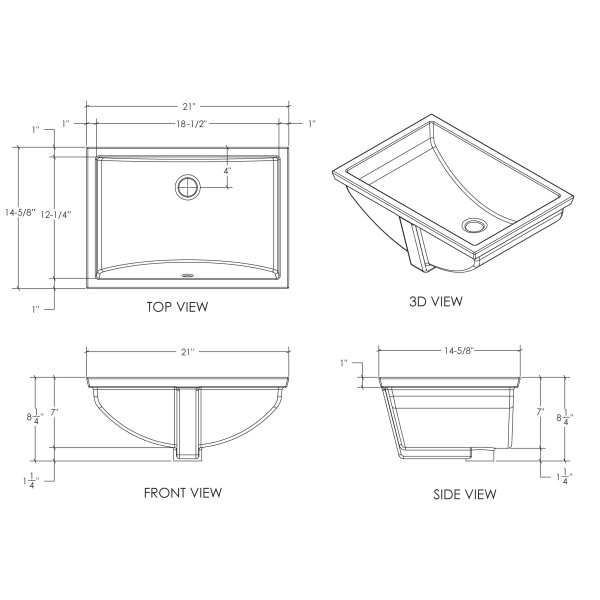 Cantrio Koncepts PS-106 Vitreous China Rectangular Bathroom Sink in White