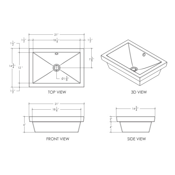 Cantrio Koncepts PS-111 Ceramic Series Vitreous China Self-Rimming Sink