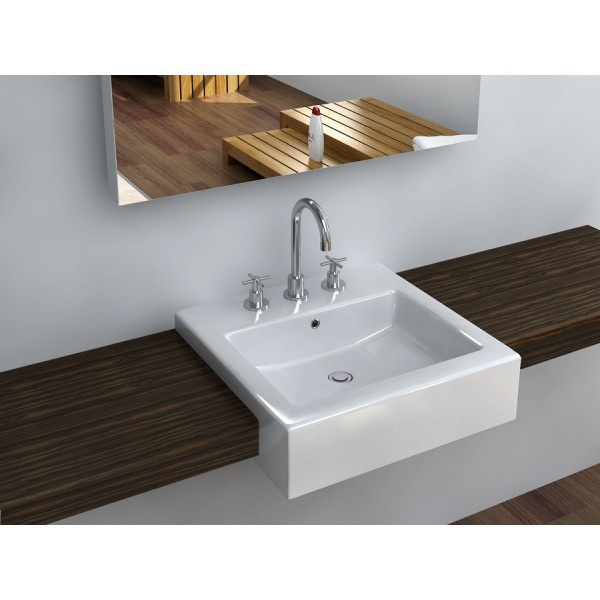 Cantrio Koncepts PS-1919C Porcelain Semi Recessed Sink with Overflow