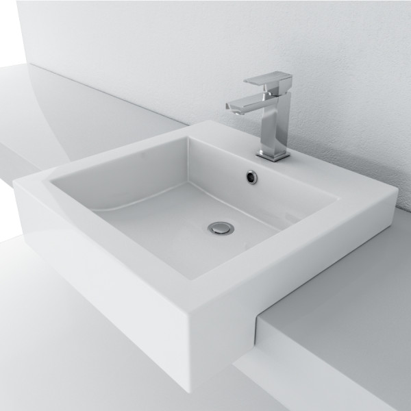 Cantrio Koncepts PS-1919C Porcelain Semi Recessed Sink with Overflow