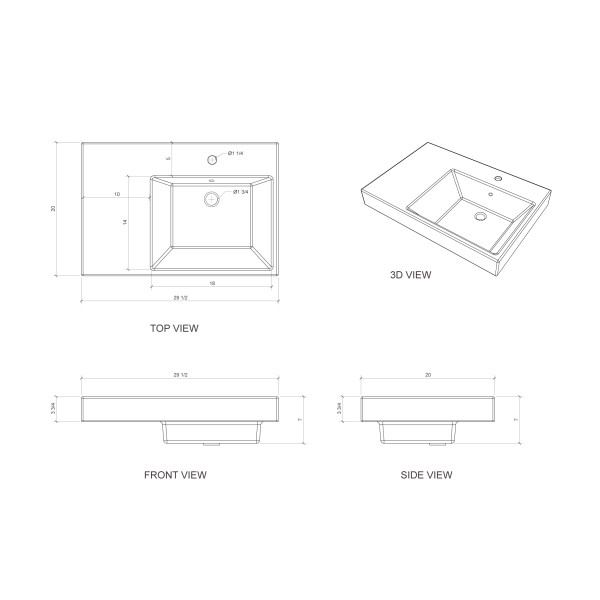 Cantrio Koncepts PS-506 Rectangular Vitreous China Topmount Bathroom Sink