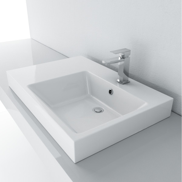 Cantrio Koncepts PS-506 Rectangular Vitreous China Topmount Bathroom Sink