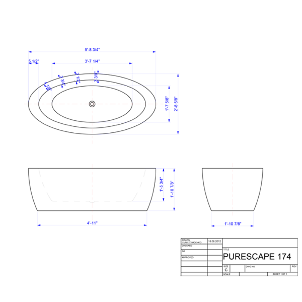 Aquatica PureScape 174B Freestanding Oval Acrylic Bathtub in White