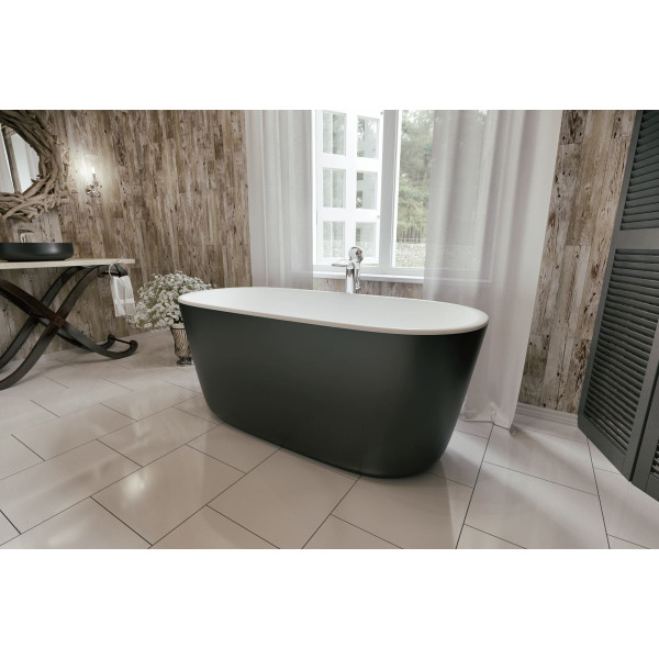 Aquatica PS602M-Mini-Blck-Wht Lullaby Free Standing Solid Surface Bathtub in Black