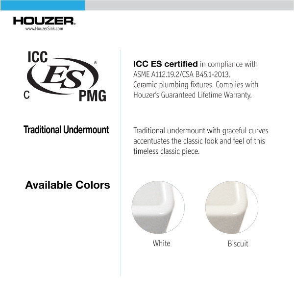 Houzer PTB-1318 Platus 18" Fireclay Rectangular Single Bowl Bar/Prep Sink