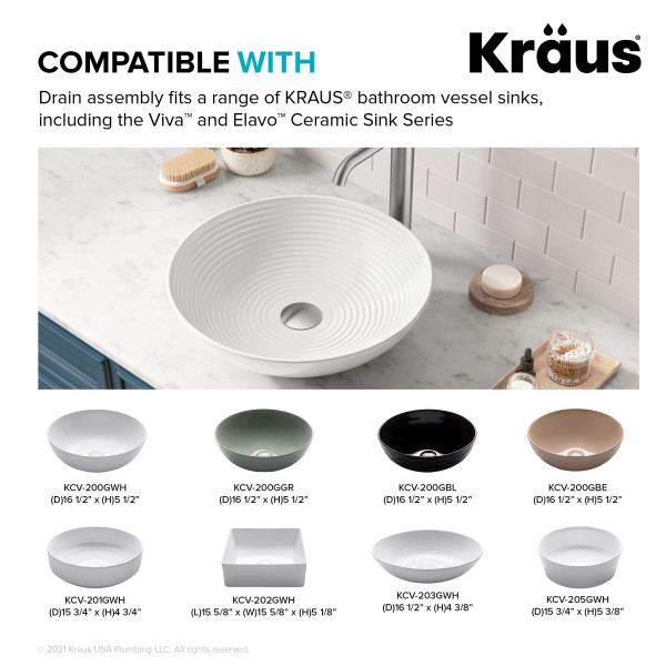 KRAUS PU-10SFS Pop-Up Drain for Bathroom Sink No Overflow in Stainless Steel