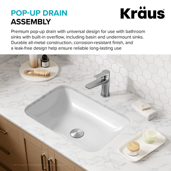KRAUS PU-11SFS Pop-Up Drain for Bathroom Sink with Overflow in Stainless Steel