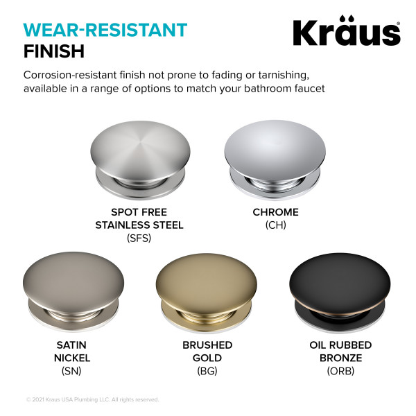 KRAUS PU-11SFS Pop-Up Drain for Bathroom Sink with Overflow in Stainless Steel