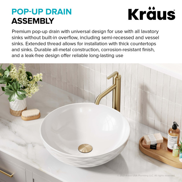 Kraus PU-L10 Bathroom Sink Pop-Up Drain with Extended Thread