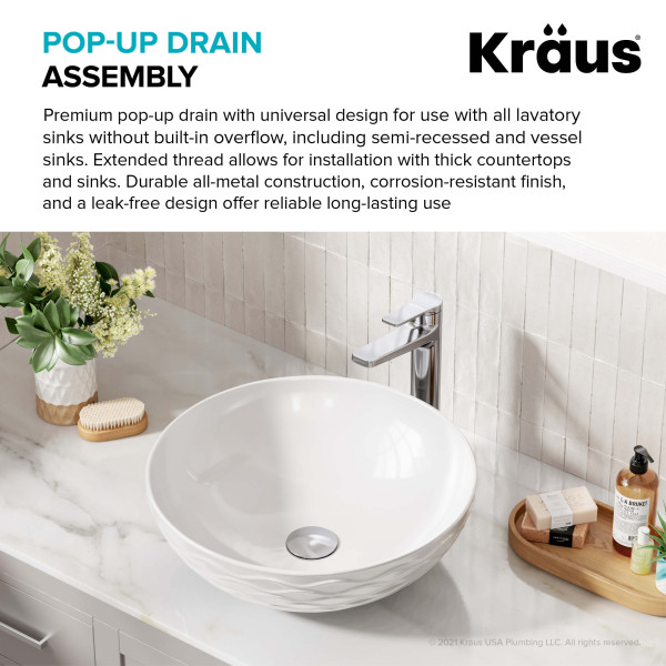 Kraus PU-L10 Bathroom Sink Pop-Up Drain with Extended Thread