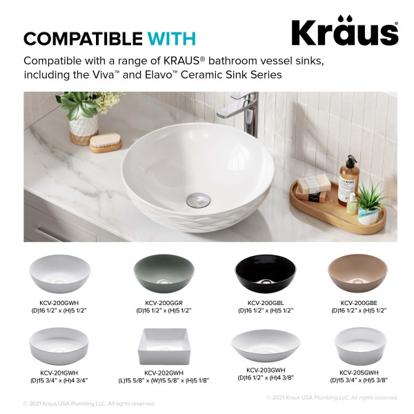 Kraus PU-L10 Bathroom Sink Pop-Up Drain with Extended Thread