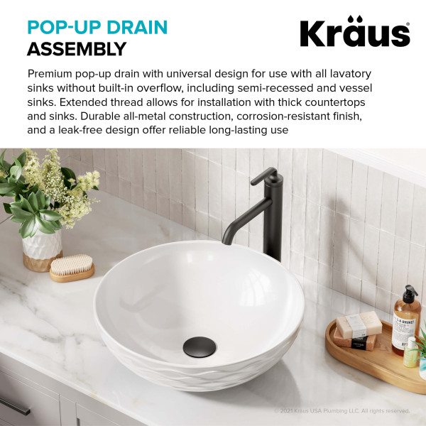 Kraus PU-L10 Bathroom Sink Pop-Up Drain with Extended Thread