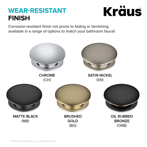 Kraus PU-L10 Bathroom Sink Pop-Up Drain with Extended Thread