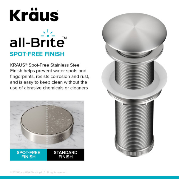 KRAUS PU-L10SFS Sink Pop-Up Drain Extended Thread No Overflow in Stainless Steel