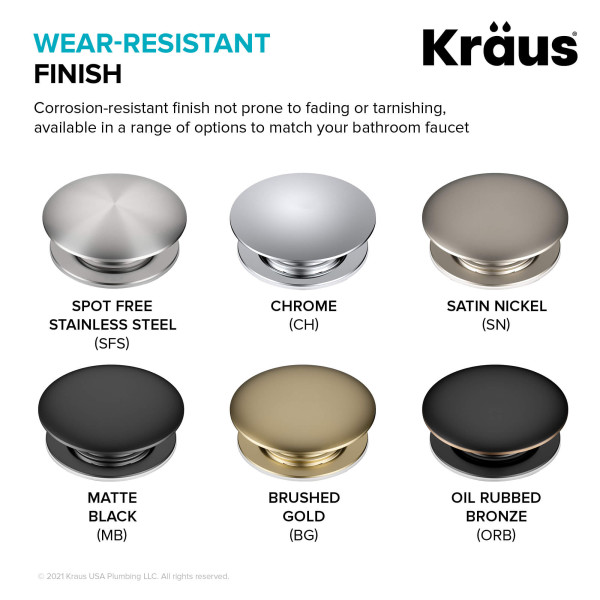 KRAUS PU-L10SFS Sink Pop-Up Drain Extended Thread No Overflow in Stainless Steel