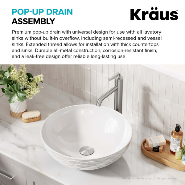 Kraus PU-L10 Bathroom Sink Pop-Up Drain with Extended Thread