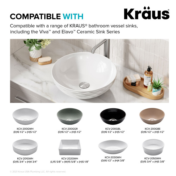 Kraus PU-L10 Bathroom Sink Pop-Up Drain with Extended Thread