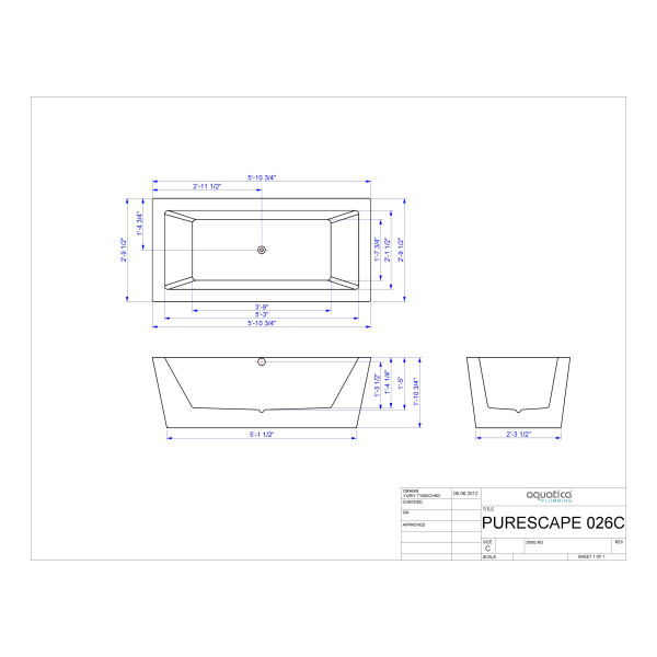 Aquatica PS026C Freestanding Rectangular Acrylic Bathtub in White