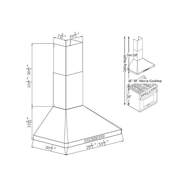 XtremeAir PX02-W36 Non-Magnetic Stainless Steel Wall Mount Range Hood