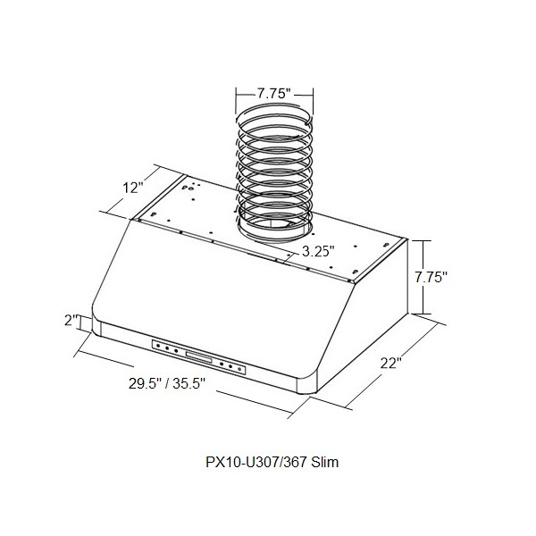 XtremeAir PX10-U367 Pro-X Series 36" Stainless  Under Cabinet Mount Range Hood