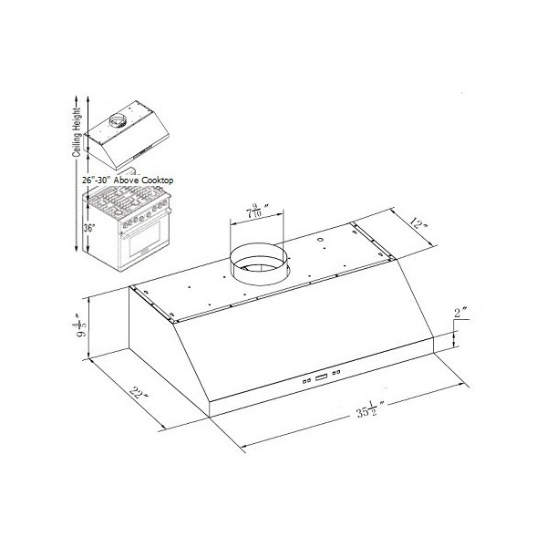 XtremeAir PX12-U36 36 Inch Under Cabinet Mount Range Hood