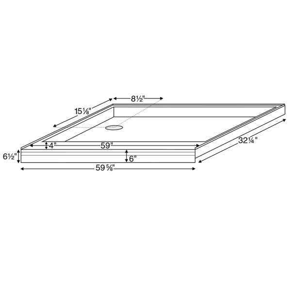 Reliance R6032ED 60-Inch By 32-Inch Acrylic Shower Base With PVC Drain