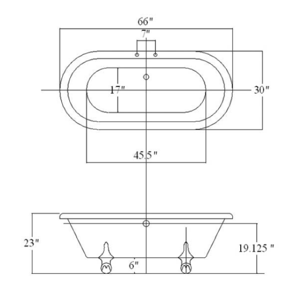 Restoria RD553-RM 66" Biscuit Double Ended ClawFoot Tub with Faucet Holes