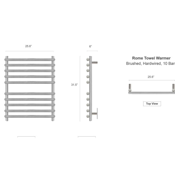 WarmlyYours TWS7-ROM10BH Rome Towel Warmer Brushed Hardwired 10 Bars 
