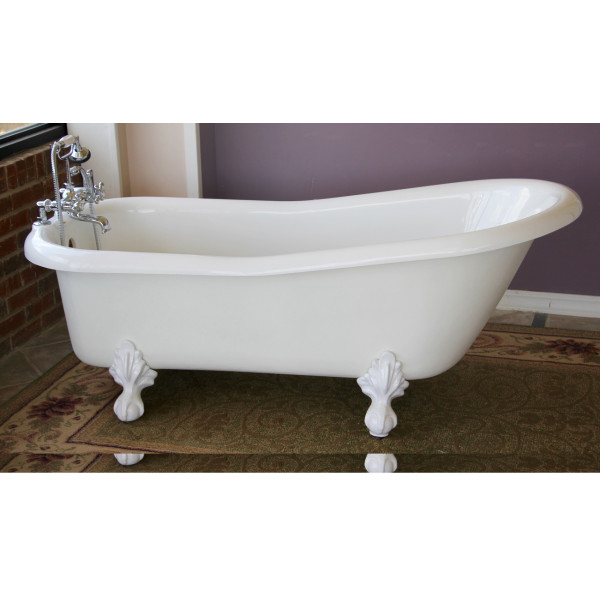 Restoria RS501-RM 5 Foot White Slipper Tub With Tub Rim Faucet Holes