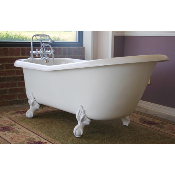 Restoria RS501-RM 5 Foot White Slipper Tub With Tub Rim Faucet Holes