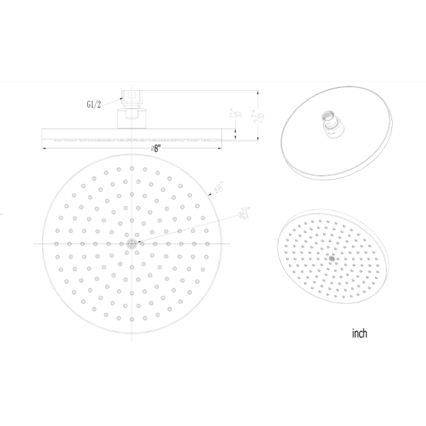 Dawn RSS240.00-8 8" Round Solid Brass Ceiling Mounted Rain Showerhead