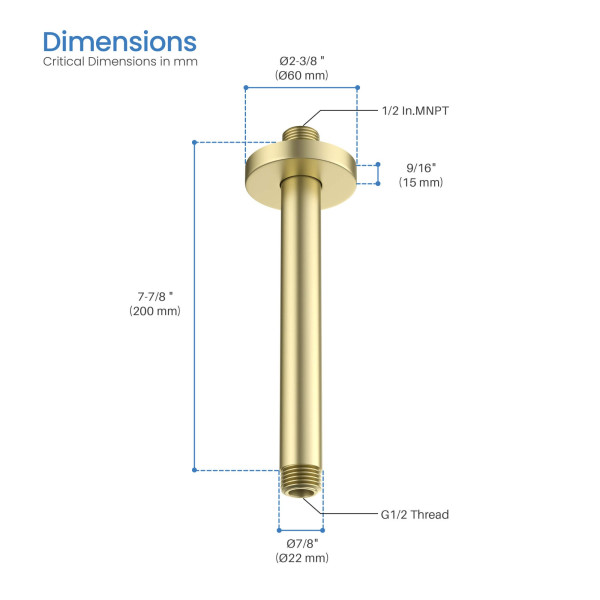 KIBI SA0801BG Circular 8" Ceiling Mounted Shower Arm