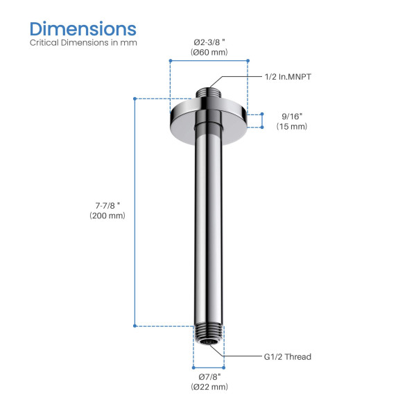 KIBI SA0801CH Circular 8" Ceiling Mounted Shower Arm