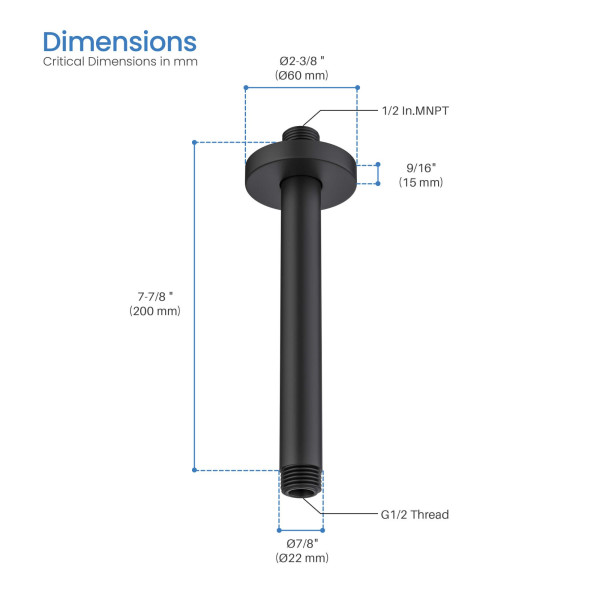 KIBI SA0801MB Circular 8" Ceiling Mounted Shower Arm