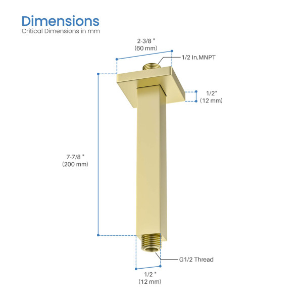 KIBI SA0802BG Cube 8" Ceiling Mounted Shower Arm