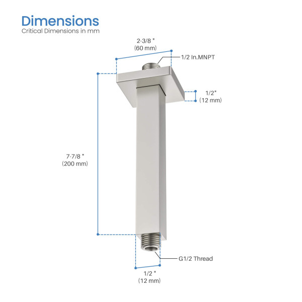 KIBI SA0802BN Cube 8" Ceiling Mounted Shower Arm