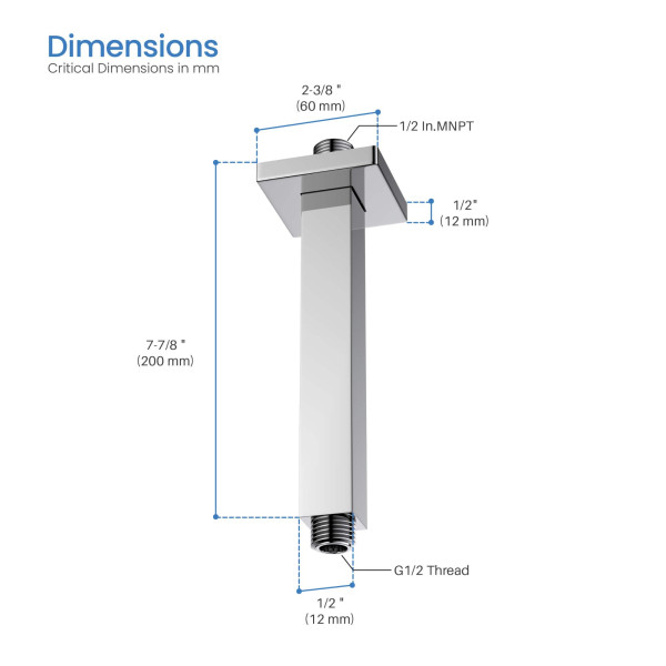 KIBI SA0802CH Cube 8" Ceiling Mounted Shower Arm